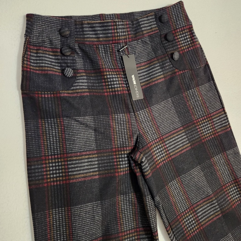 Fashion Nova Pants Women's Large Feeling Preppy High Rise Wide Leg NWT Plaid